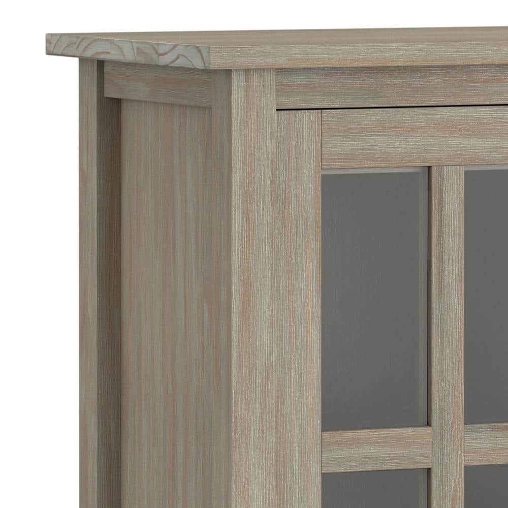 Rustic Distressed Grey Low Cupboard with Tempered Glass Doors
