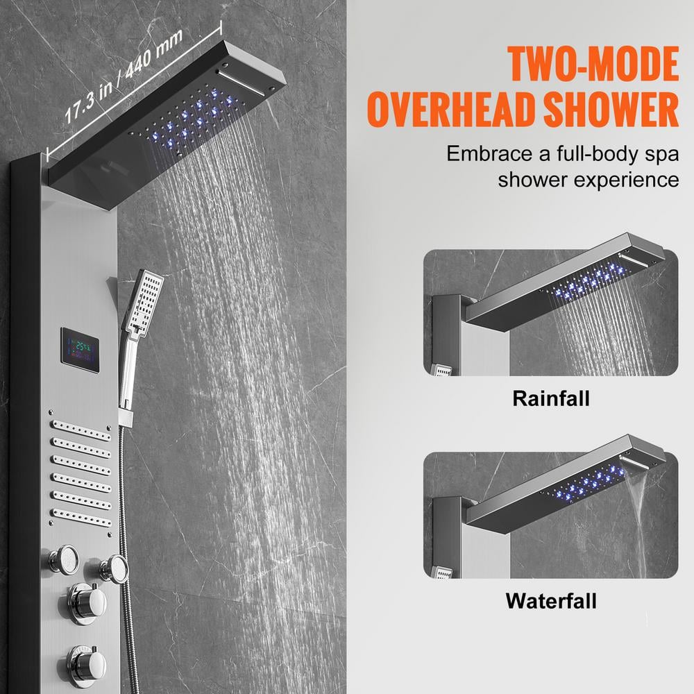 53'' Stainless Steel Shower Panel with LED Display and Massage Jets