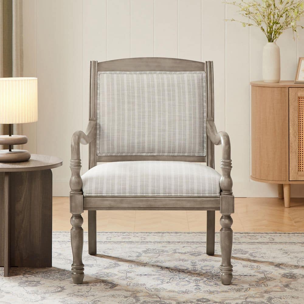 Marlowe Gray Vintage Upholstered Solid Wood Arm Chair with Curved Wood Arms price history on PriceWatchPro