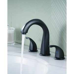 8 in. Widespread Double Handle Bathroom Mid Arc Faucet for 3-Holes with Pop-Up Drain Assembly in Matte Black