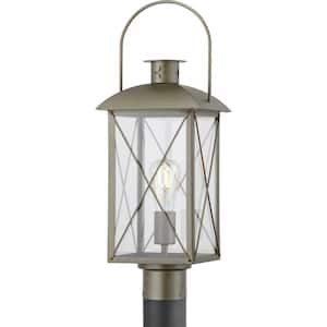 Woodcliff 1-Light Weathered Brass Outdoor Post Lantern with Clear Glass