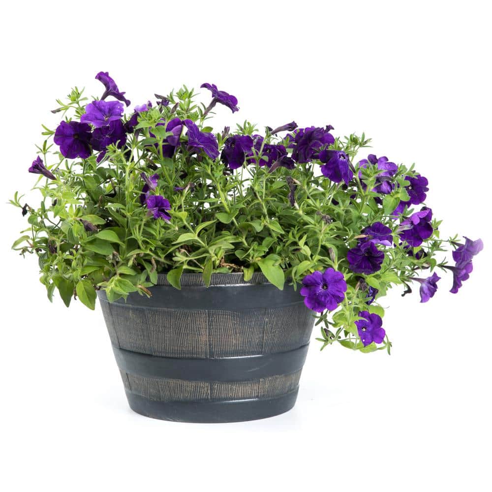 Gardenised Rustic Wood- Look Plastic Half Barrel Flower Pot Bucket Planter, Pack of 4