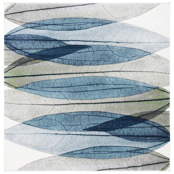 Hollywood 7 ft. x 7 ft. Square Ivory/Blue Green Abstract Geometric Area Rug