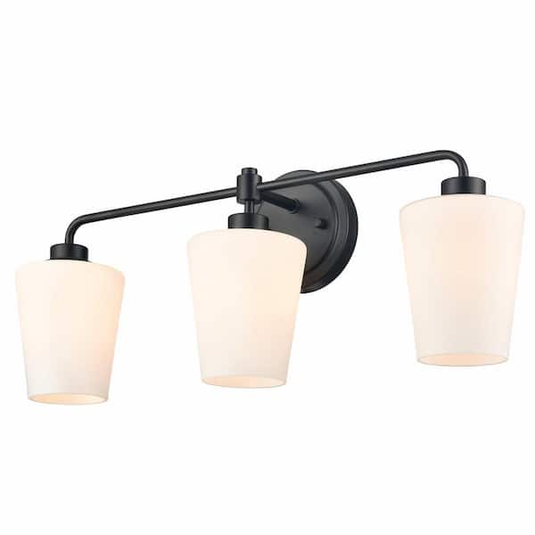 CLAXY 22-in. Black Bathroom Light Fixtures Over Mirror 3-Light Vanity Lights for Bathroom