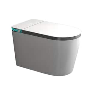 1-Piece 1.1/1.6 GPF Dual Flush Elongated Smart Toilet in White Grey