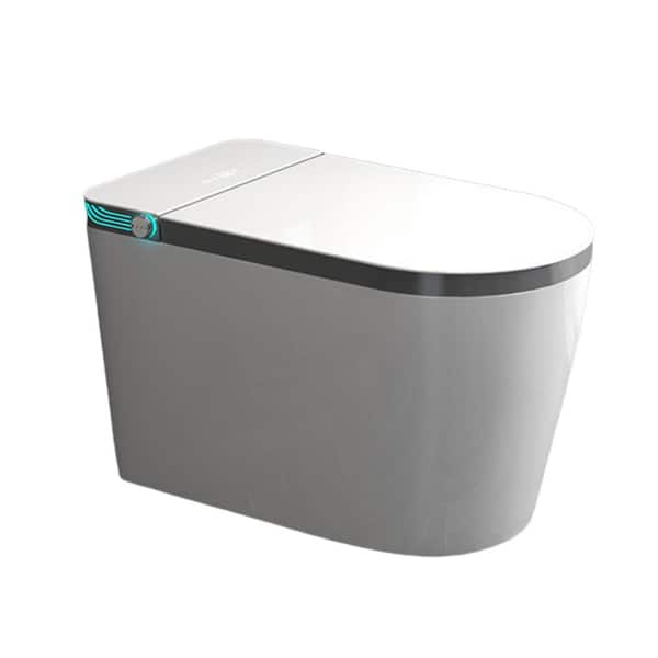 JimsMaison 1-Piece 1.1/1.6 GPF Dual Flush Elongated Smart Toilet in White Grey