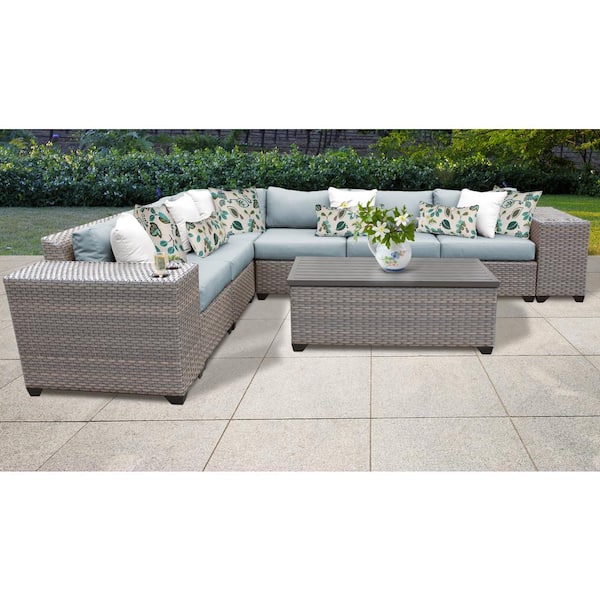 TK CLASSICS Florence 9-Piece Wicker Outdoor Sectional Seating Group with Spa Blue Cushions