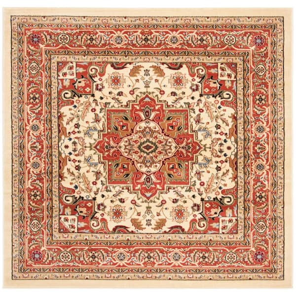 Lyndhurst 12 ft. x 12 ft. Square Ivory/Rust Floral Border Medallion Area Rug