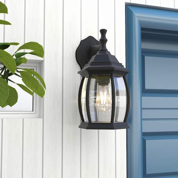 Pia Ricco 1-Light Textured Black Not Solar Outdoor Wall Lantern