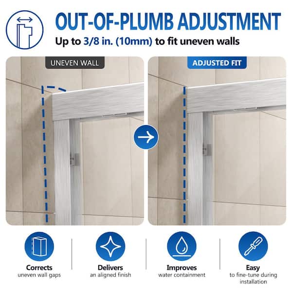 56-60 in. W x 60 in. H Double Sliding Semi Frameless Tub Shower Door in Brushed Nickel with 5/16 in.Clear Tempered Glass