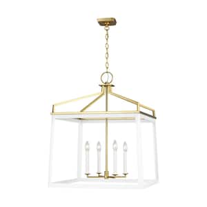 Carlow 24 in. W x 31 in. H 4-Light Matte White Indoor Dimmable Extra Large Lantern Chandelier with No Bulbs Included