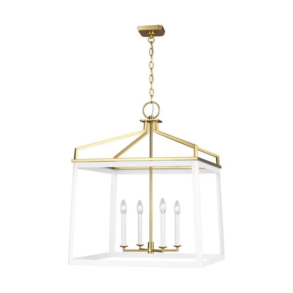 Generation Lighting Carlow 24 in. W x 31 in. H 4-Light Matte White Indoor Dimmable Extra Large Lantern Chandelier with No Bulbs Included