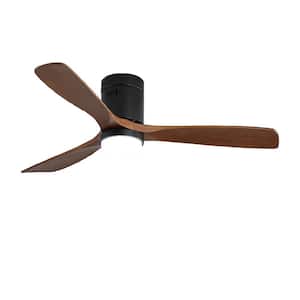 52.1 in. Indoor Black Plus Dark Walnut Wooden Ceiling Fan with Remote Control Reversible DC Motor for Home
