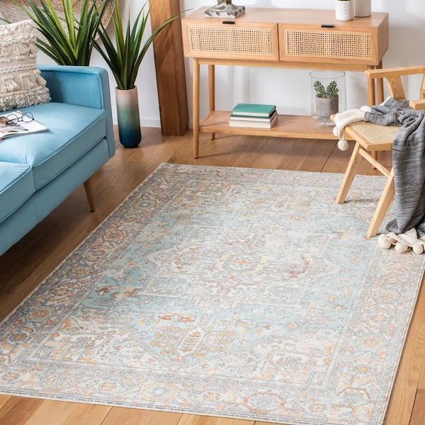 Aria 4 ft. x 6 ft. Aqua/Beige Garden Medallion Area Rug