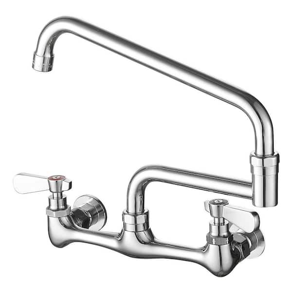2-Handle Commercial Sink Faucet with 18" Swivel Spout 8" Center Wall Mount Kitchen Faucet in Polished Chrome