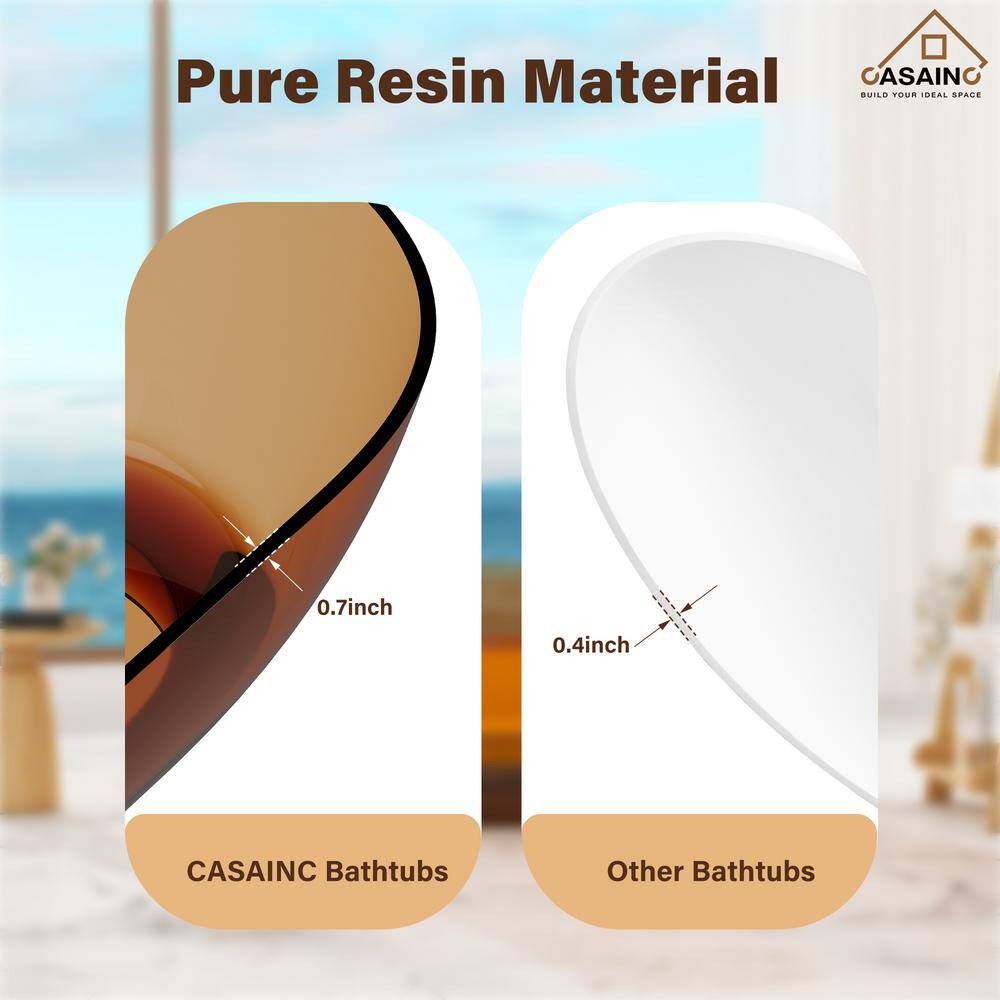 59'' Coffee Transparent Resin Freestanding Soaking Bathtub