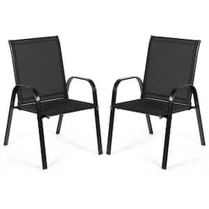Patio Outdoor Dining Chair in Black with Armrest (Set of 2)