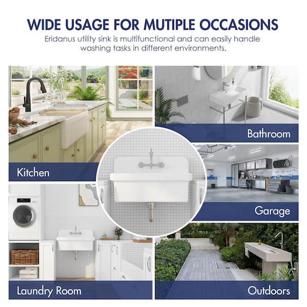 Eridanus Mason 15 Gal. Wall Mount Laundry Utility Sink - Crisp White