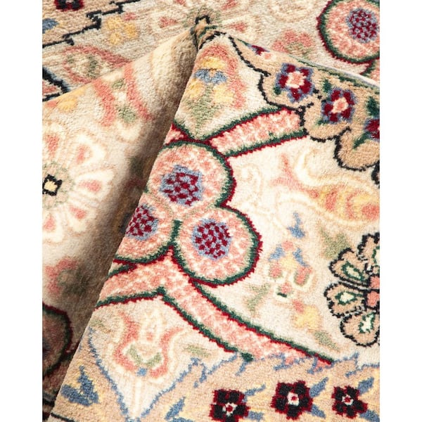 Mogul 3 ft. x 11 ft. Ivory Oriental Wool Indoor Runner Rug