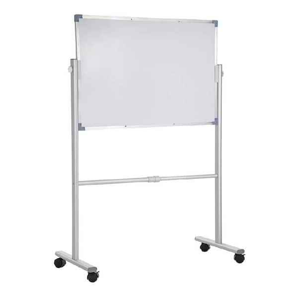 36 in. x 24 in. Mobile Magnetic Dry Erase Board with 360° Rotation, Height Adjustable and Lockable Wheels, White