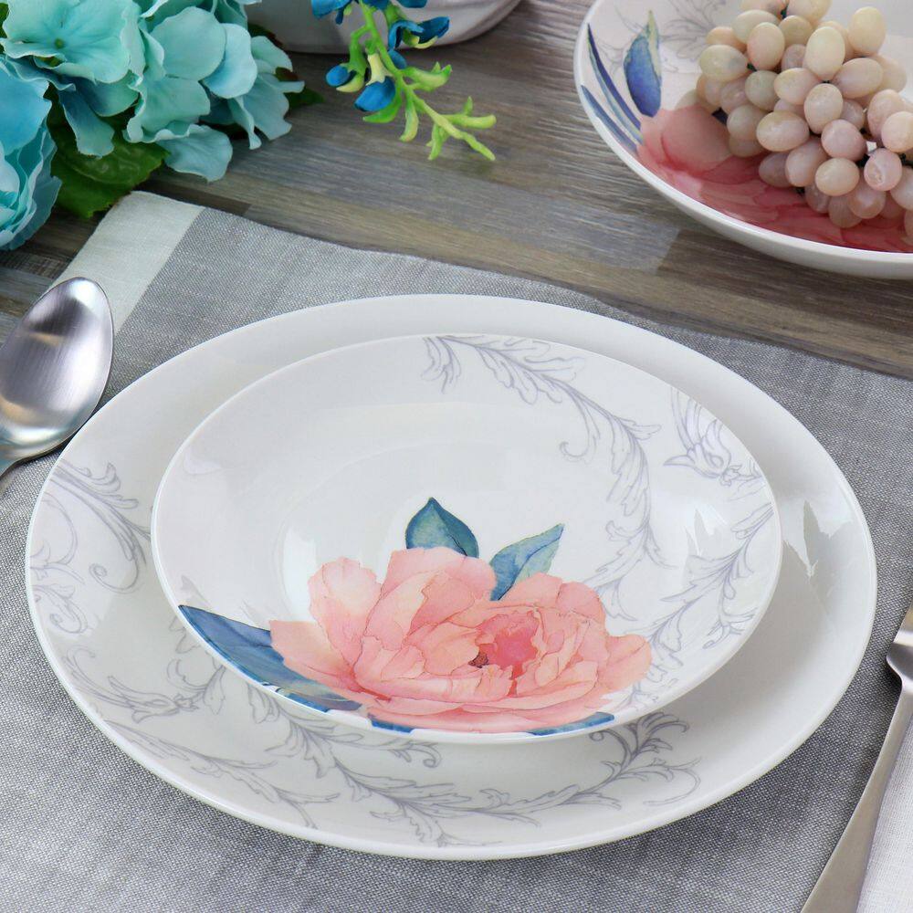 White Ceramic Floral 12-Piece Dinnerware Set