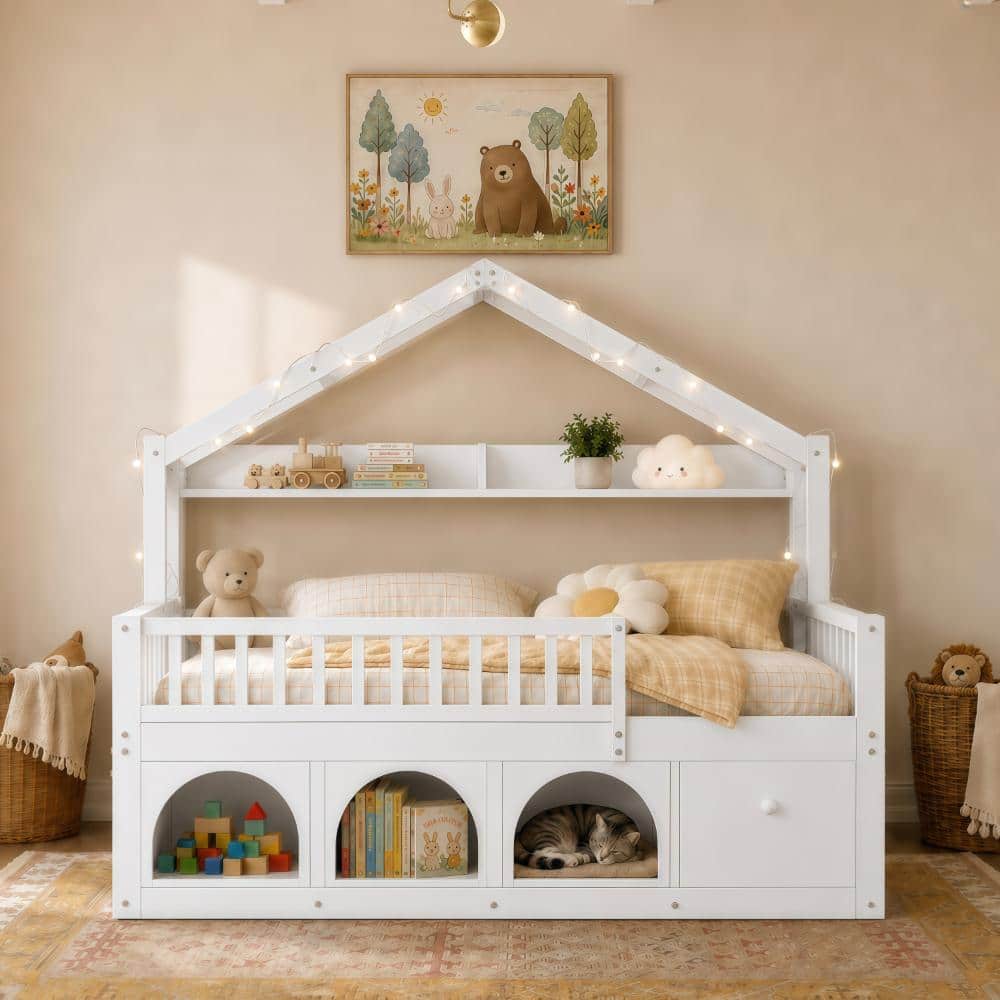 White Full Size Wood Daybed with LED light, Guardrails, Drawers, Cubby price history on PriceWatchPro