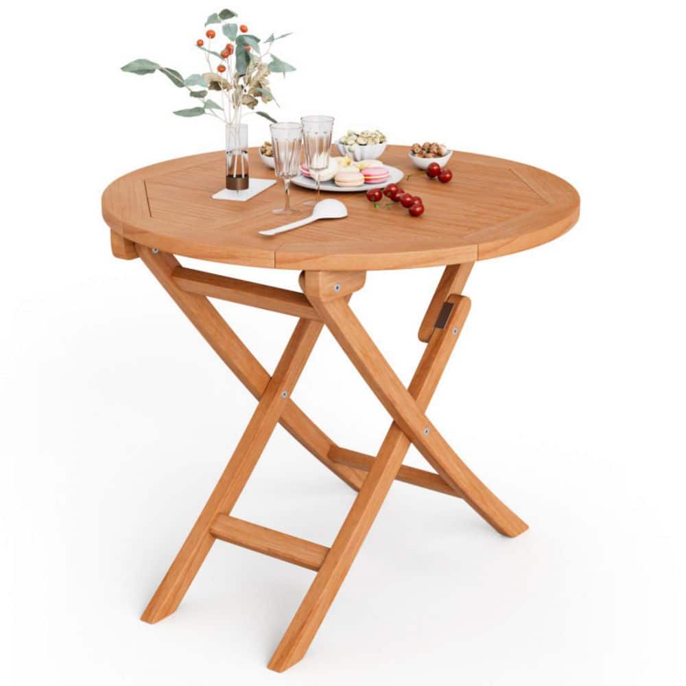 31.5 in. W Round Folding Teak Wood Patio Table End Coffee Table for Outdoor Use price history on PriceWatchPro