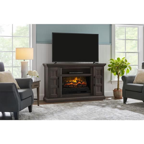 StyleWell Chelsea 62 in. Freestanding Electric Fireplace TV Stand in Dark Brown Ash