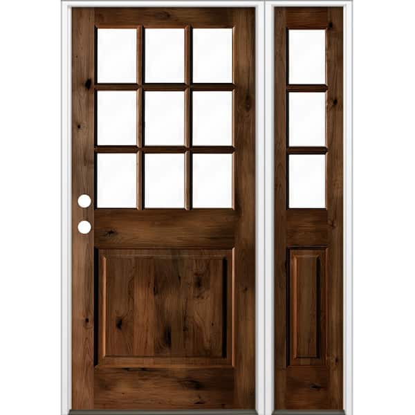 Krosswood Doors 50 in. x 80 in. Alder 2 Panel Right-Hand/Inswing Clear Glass Provincial Stain Wood Prehung Front Door w/Right Sidelite