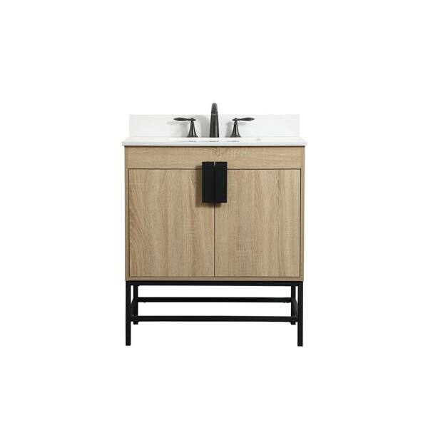 Unbranded Simply Living 30 in. W x 19 in. D x 33.5 in. H Bath Vanity in Mango Wood with Ivory White Engineered Marble Top