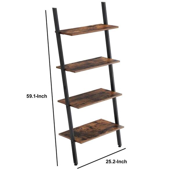 4 Shelf Ladder Bookcase With, Black Iron Bookcase With Doors