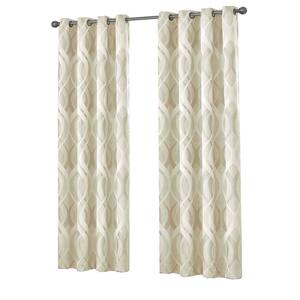 Caprese ThermaLayer™ Ivory Geometric Pattern  Polyester 52 in. W x 95 in. L Blackout Single Grommet Top Curtain Panel