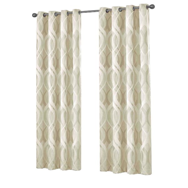 Eclipse Caprese ThermaLayer Ivory Geometric Pattern Polyester 52 in. W x 108 in. L Blackout Single Grommet Top Curtain Panel