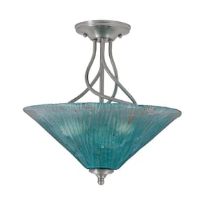 Royale 16 in. Brushed Nickel Semi-Flush with Teal Crystal Glass Shade