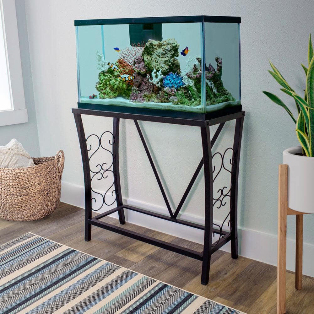 Black Powder-Coated Steel Scrollwork Aquarium Stand for 29 Gallon Tanks