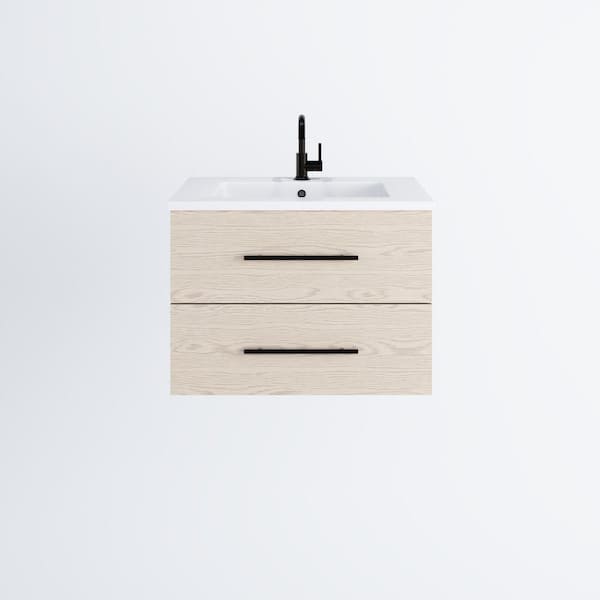 VOLPA USA AMERICAN CRAFTED VANITIES Napa 30 in. W x 20 in. D Single Sink Bathroom Vanity Wall Mounted In Natural Oak with Acrylic Integrated Countertop