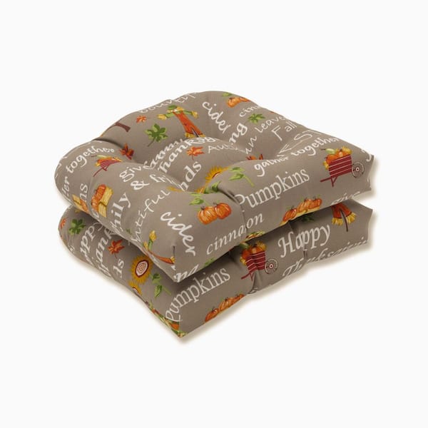 Pillow Perfect 19 in. x 19 in. Outdoor Dining Chair Cushion in Brown/Yellow/Orange (Set of 2)