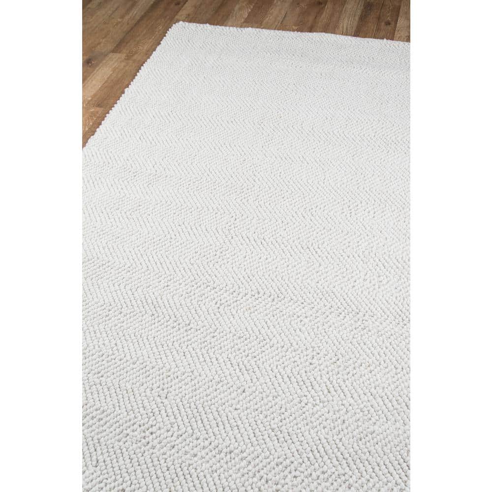 Ivory Herringbone 5' x 8' Handmade Wool and Synthetic Area Rug