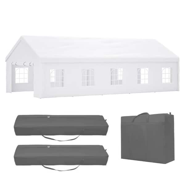 16 ft. x 32 ft. White Party Tent, Outdoor Canopy Gazebo with 3 Storage Bags & Removable Sidewalls for Wedding, BBQ