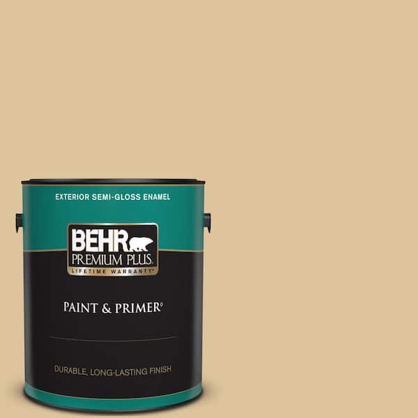 BEHR PREMIUM PLUS 1 gal. #S300-3 Almond Cookie Semi-Gloss Enamel Exterior Paint & Primer