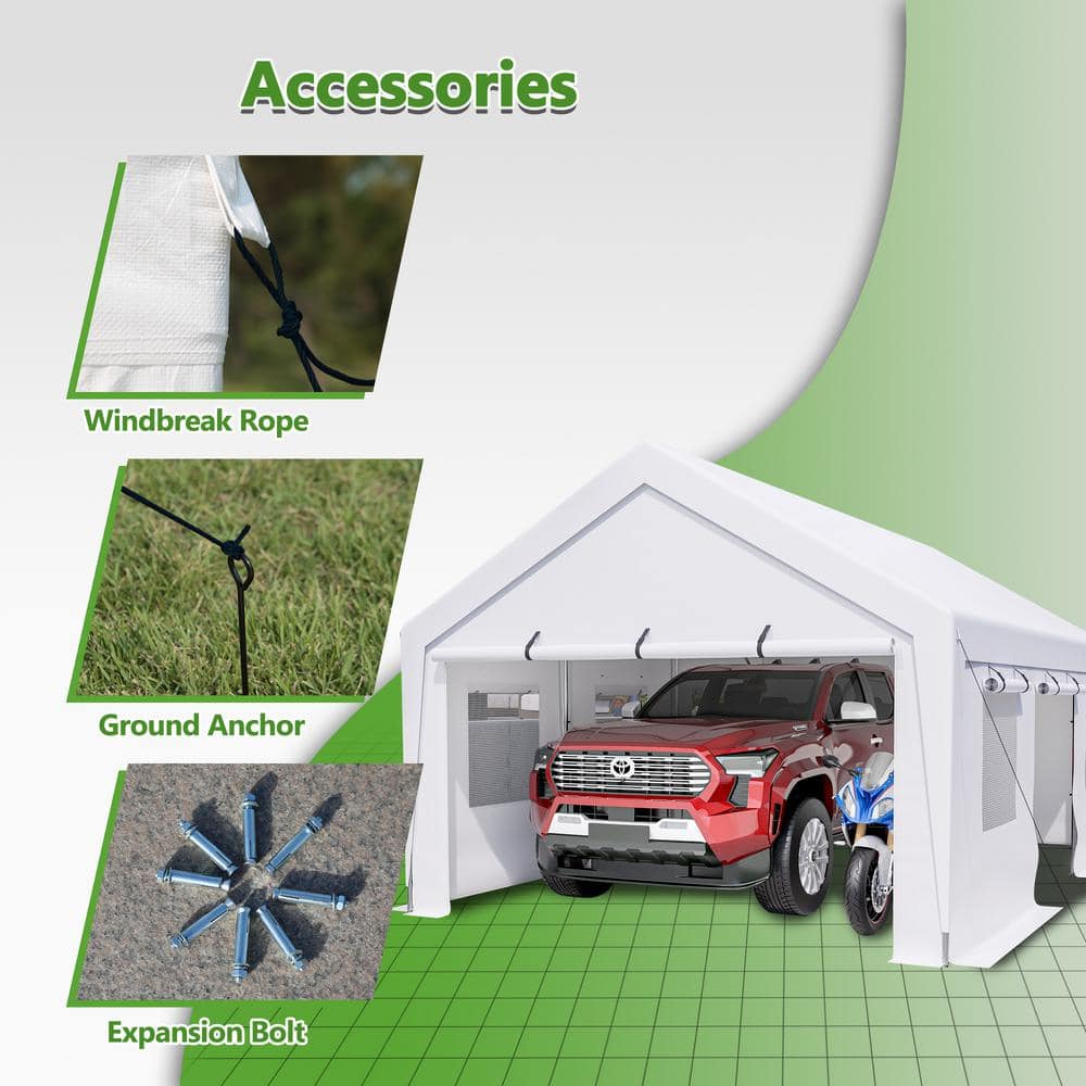 13 ft. x 20 ft. White Fabric Roof Carport with Removable Sidewalls