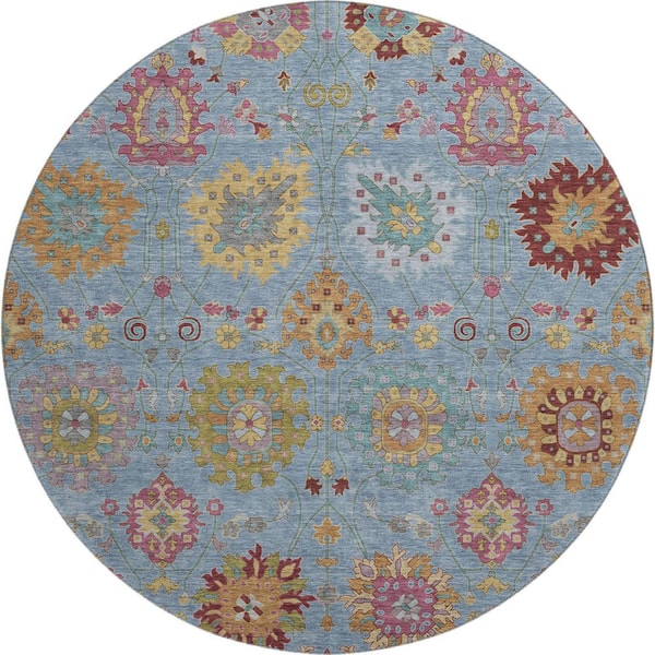 Mayfield Premium Machine Washable Abstract AMF2288 Blue 8 ft. x 8 ft. Round Rug