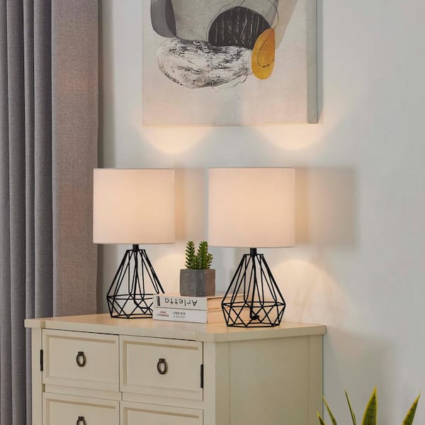 Detroit 20 .5 in. Black Table Lamp with with White Shade (Set of 2)