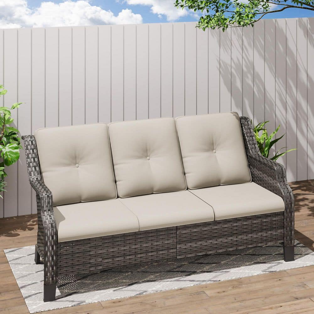 2-Piece Deep Seat Outdoor Loveseat - Extra Tall Back, 500LB Capacity, All-Weather Wicker (Grey)