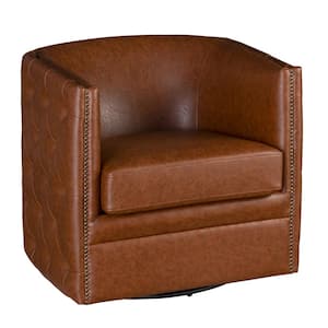 Wilmette Brown Tufted Barrel Swivel Armchair