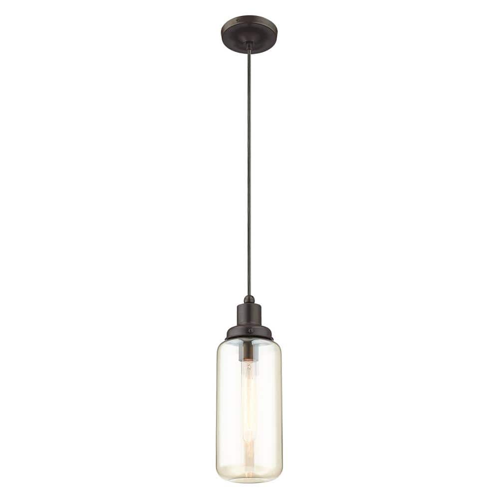 English Bronze Mini Jar Pendant with Champagne Glass Shade