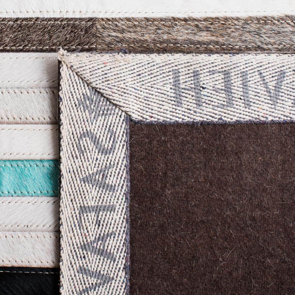 Handmade Gray and Blue Geometric Cowhide Area Rug