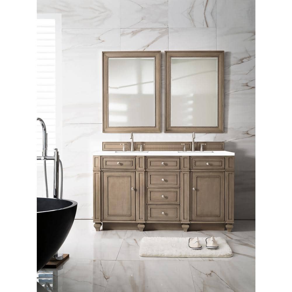 Bristol 60" Double Vanity in Whitewashed Walnut with Quartz Top