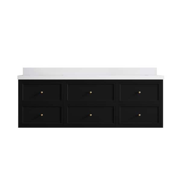 Willow Collections Roswell 72 in. Double Sink Freestanding Black Bath Vanity with White Qt. Top Unassembled