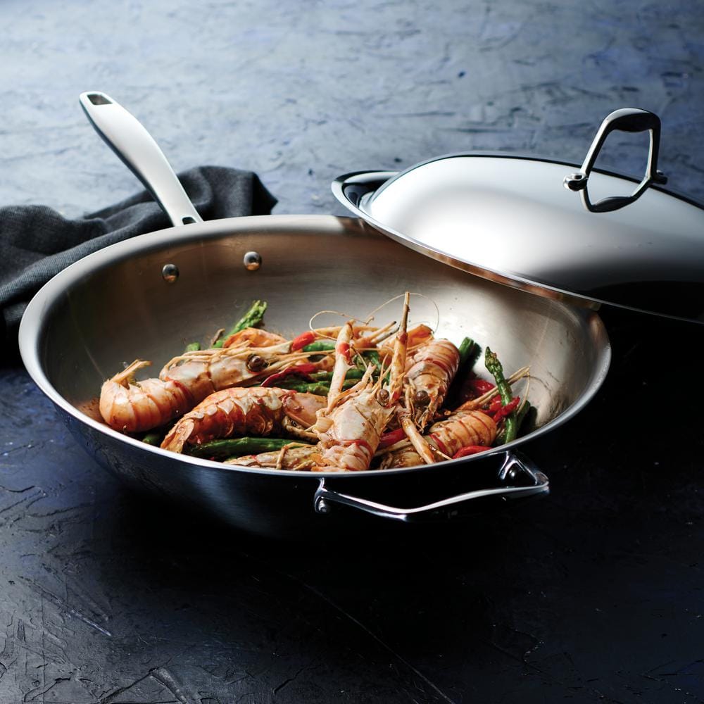 12-Inch Stainless Steel Tri-Ply Clad Wok with Lid